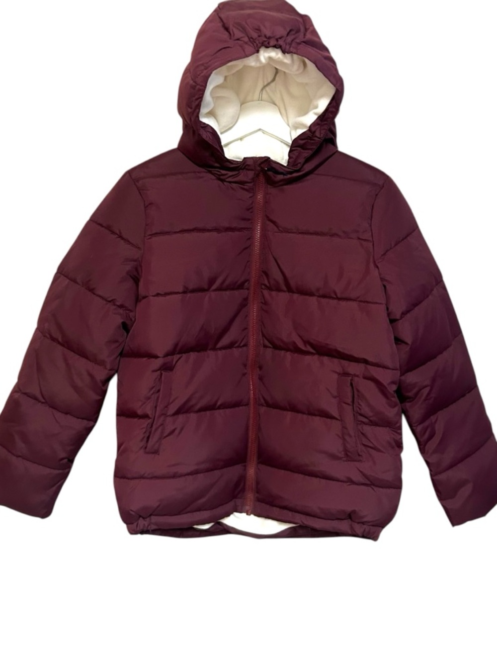 Primary 12 winter‎ puffer coat fleece lined insulated zip up jacket hooded plum